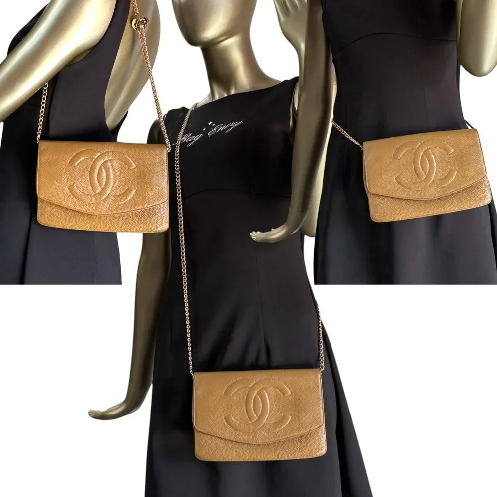CHANEL Tan Caviar Timeless Clutch